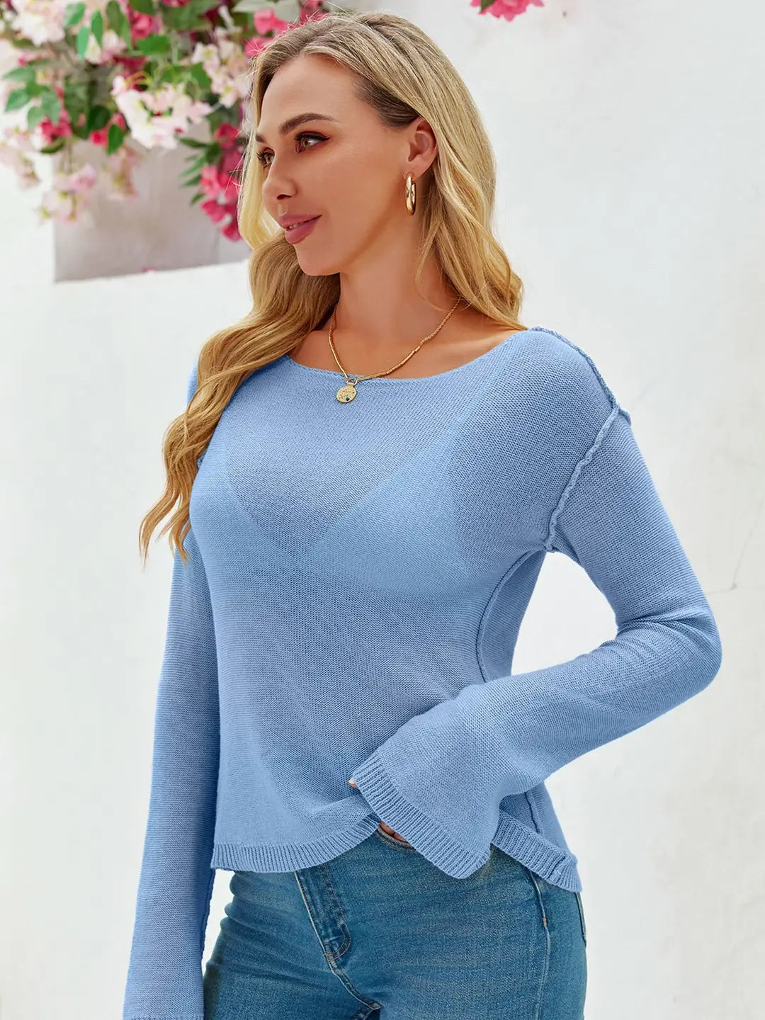 Tankaneo Women's Sheer Boat Neck Knit Top