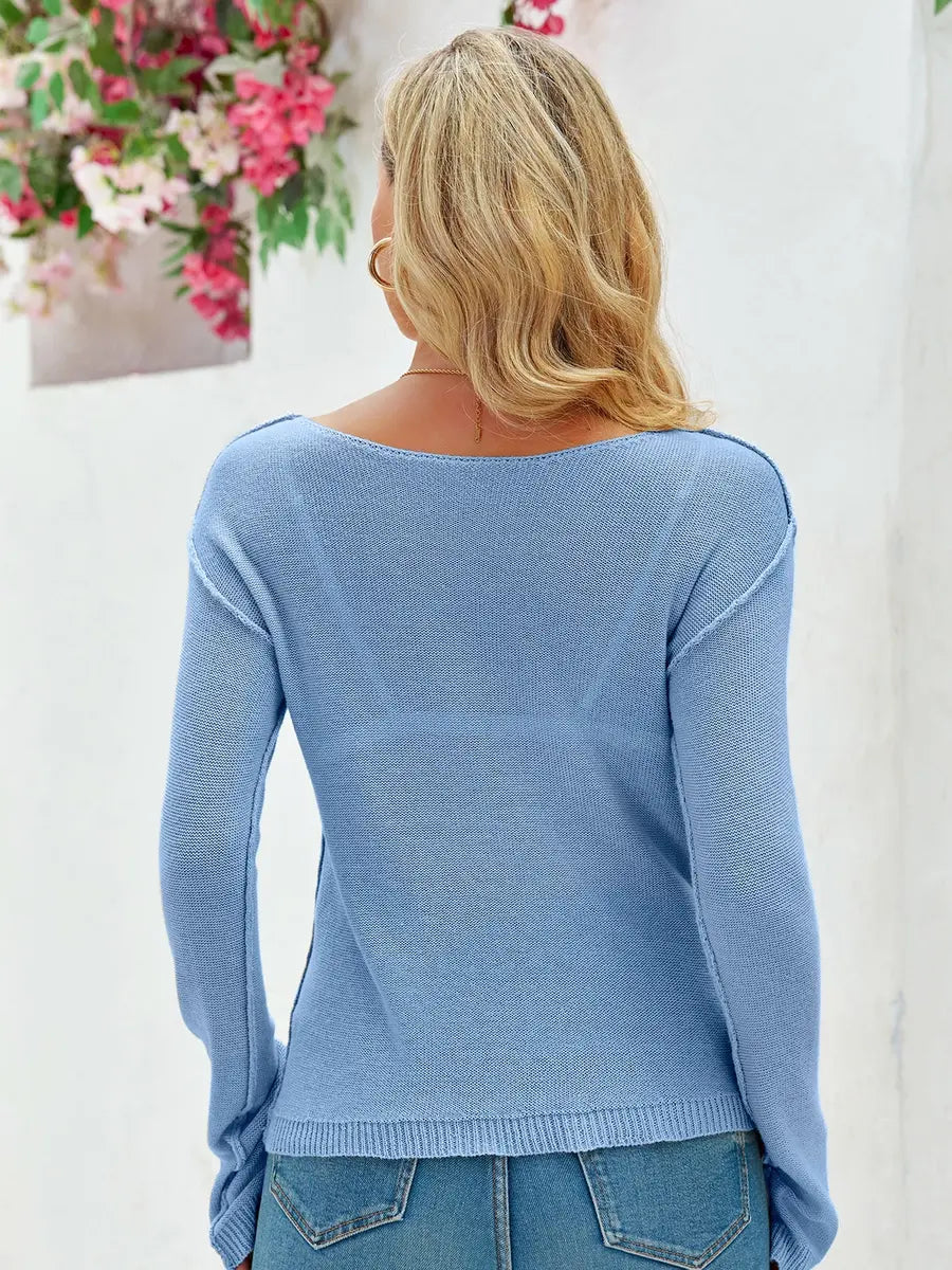 Tankaneo Women's Sheer Boat Neck Knit Top
