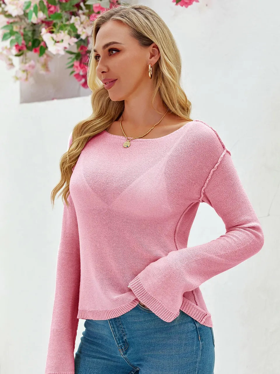 Tankaneo Women's Sheer Boat Neck Knit Top