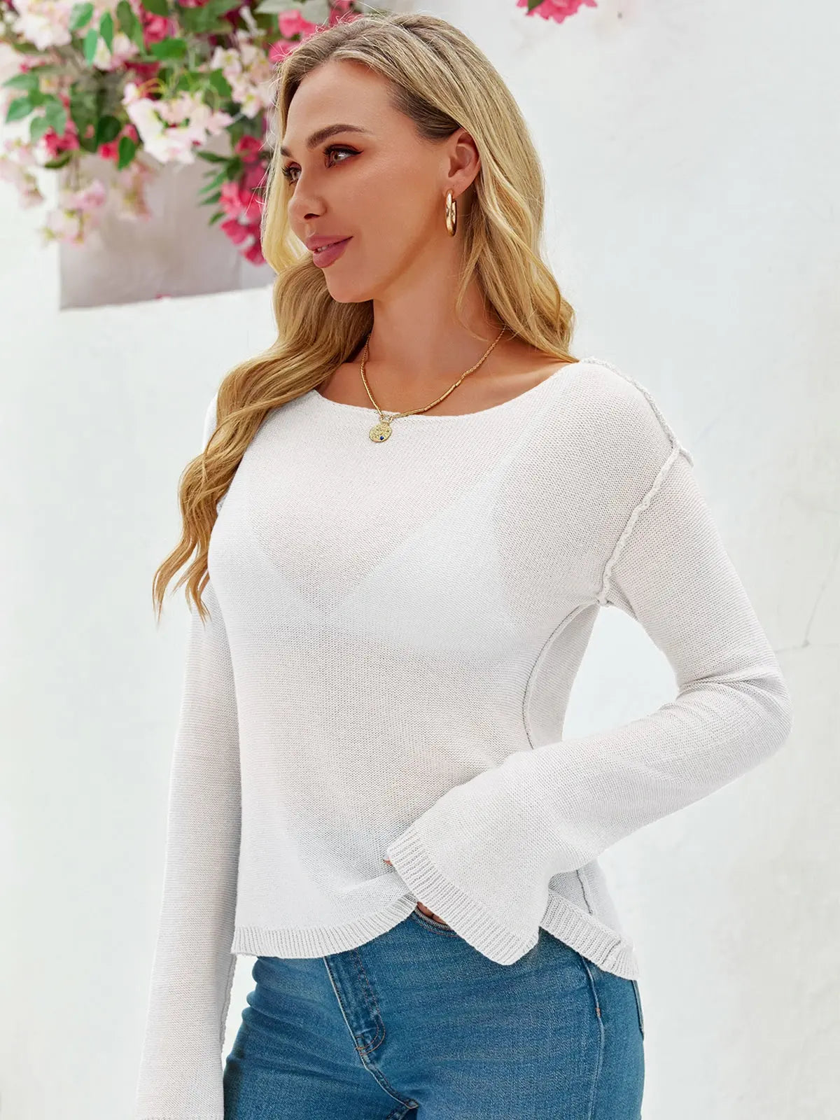 Tankaneo Women's Sheer Boat Neck Knit Top