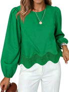 Tankaneo Women's Puff Sleeve Scallop Crop Blouse