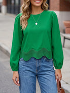 Tankaneo Women's Puff Sleeve Scallop Crop Blouse