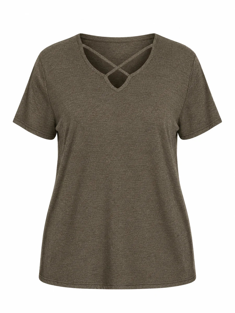 Tankaneo Women's Cross-Front V-Neck T-Shirt