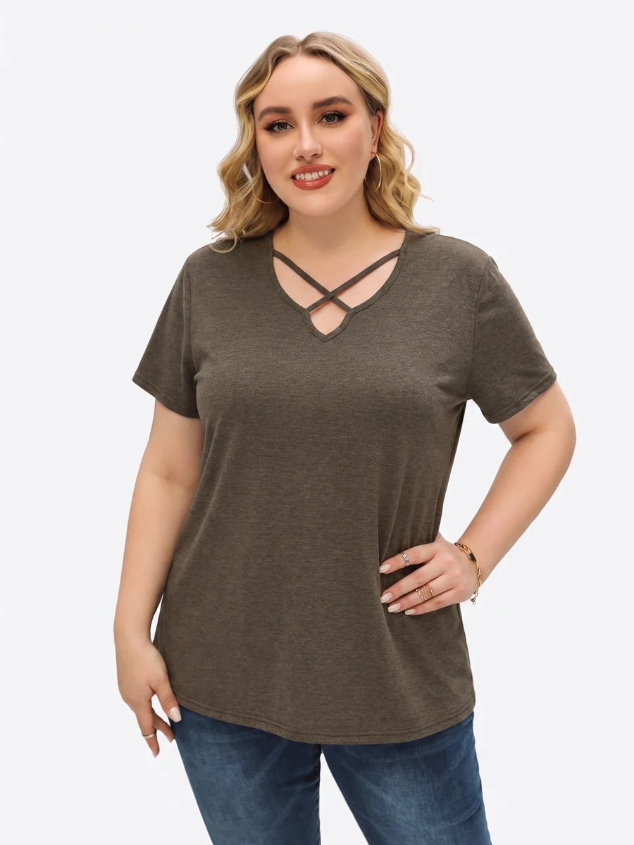 Tankaneo Women's Cross-Front V-Neck T-Shirt