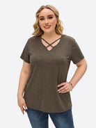 Tankaneo Women's Cross-Front V-Neck T-Shirt