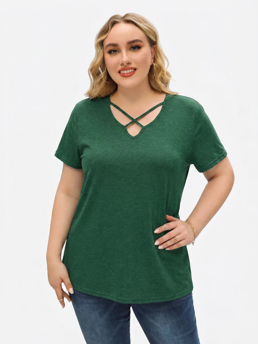 Tankaneo Women's Cross-Front V-Neck T-Shirt