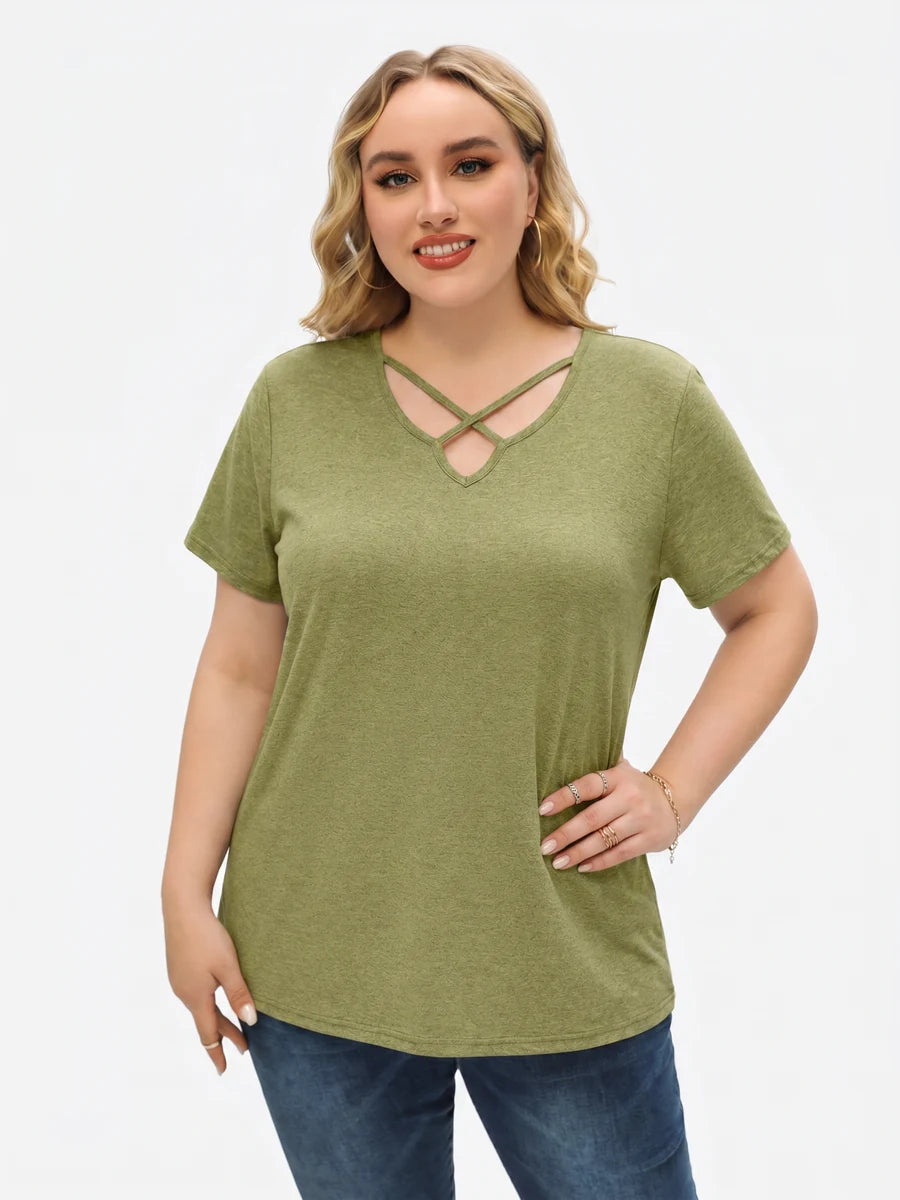 Tankaneo Women's Cross-Front V-Neck T-Shirt