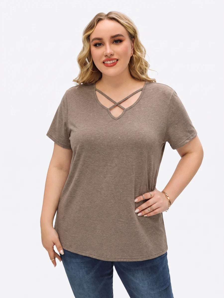 Tankaneo Women's Cross-Front V-Neck T-Shirt