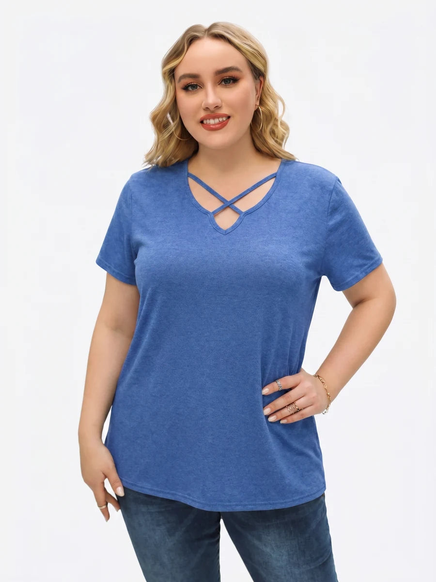 Tankaneo Women's Cross-Front V-Neck T-Shirt