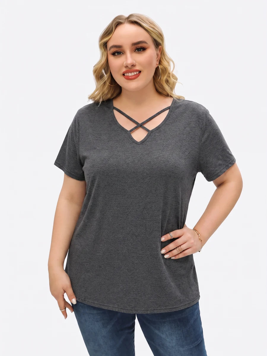 Tankaneo Women's Cross-Front V-Neck T-Shirt