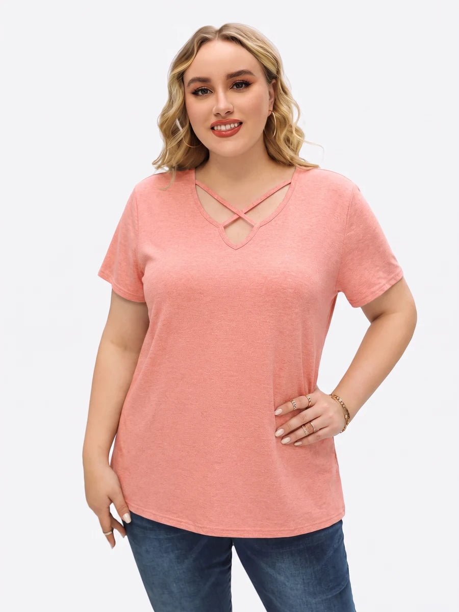 Tankaneo Women's Cross-Front V-Neck T-Shirt
