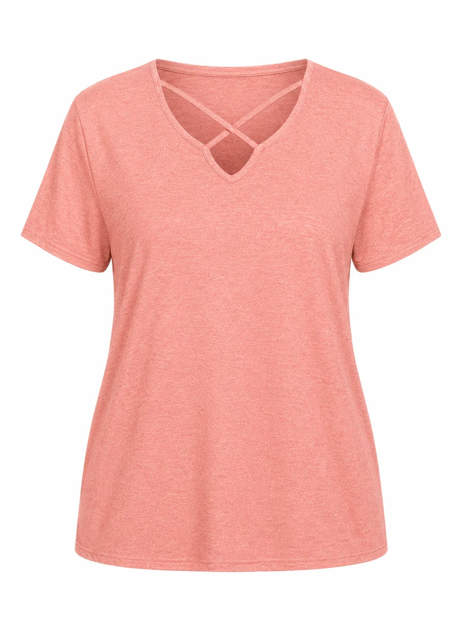 Tankaneo Women's Cross-Front V-Neck T-Shirt