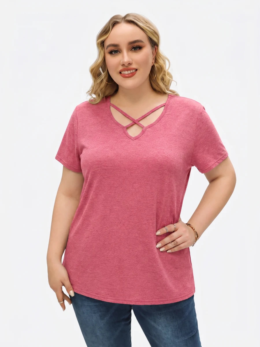 Tankaneo Women's Cross-Front V-Neck T-Shirt