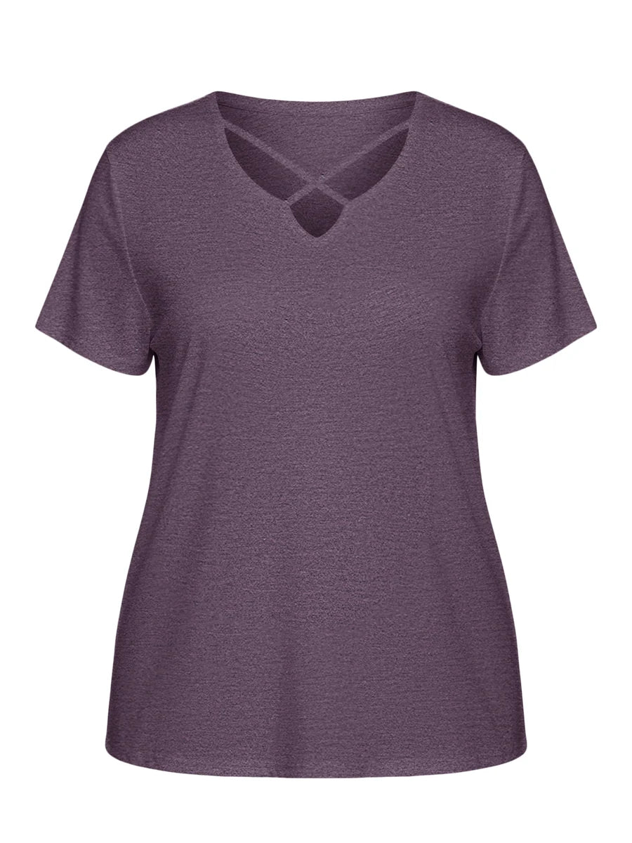Tankaneo Women's Cross-Front V-Neck T-Shirt
