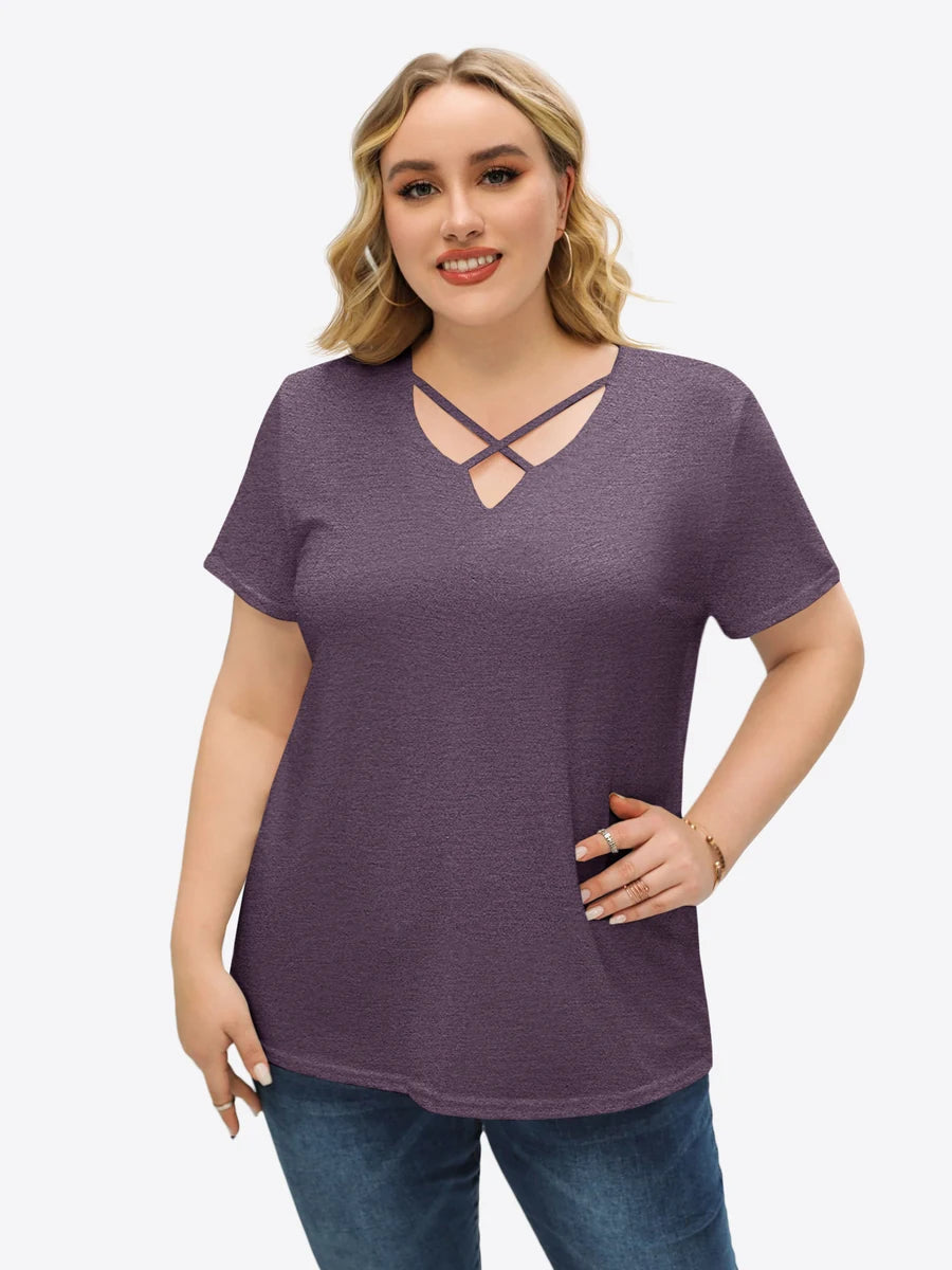 Tankaneo Women's Cross-Front V-Neck T-Shirt