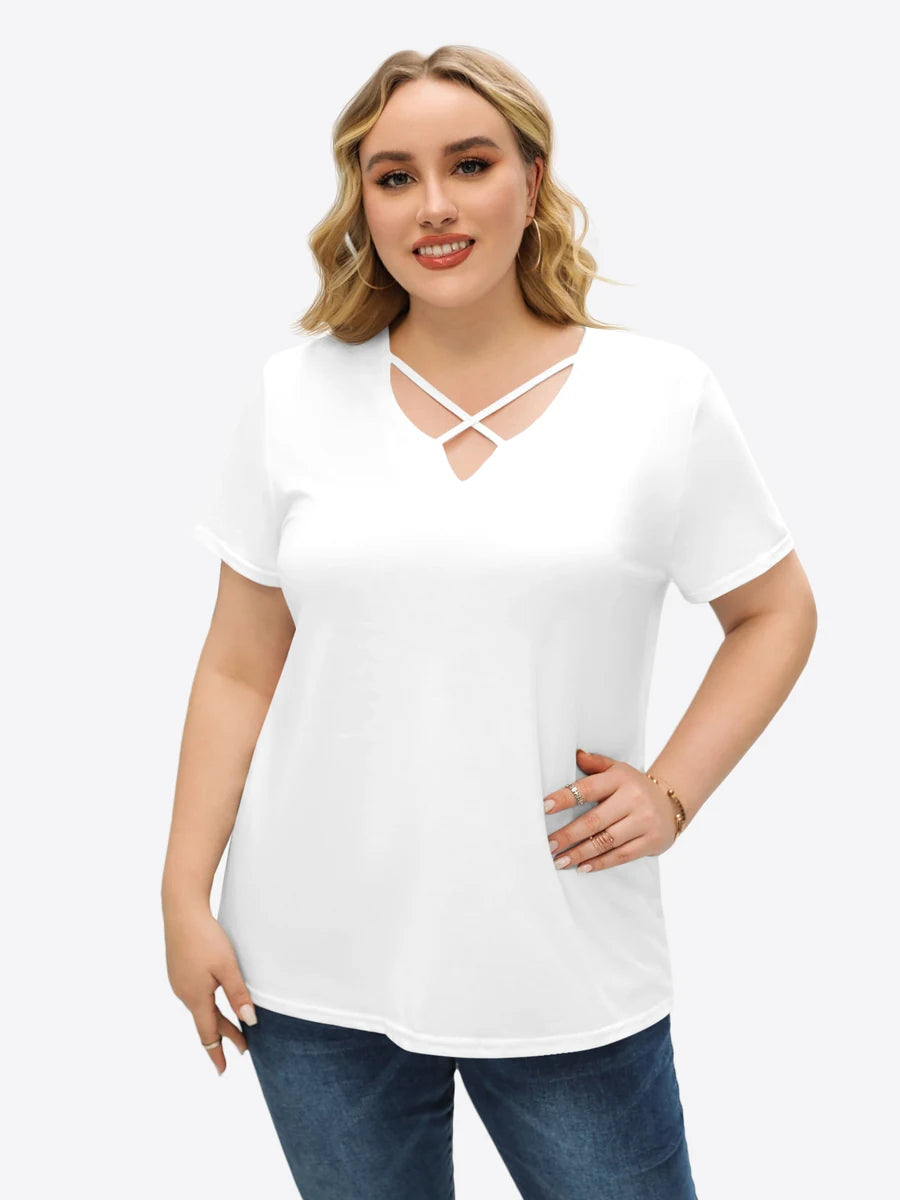 Tankaneo Women's Cross-Front V-Neck T-Shirt