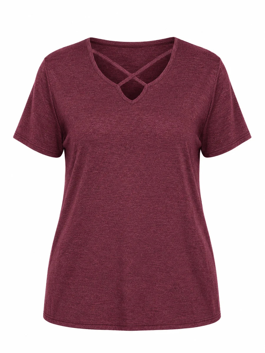 Tankaneo Women's Cross-Front V-Neck T-Shirt