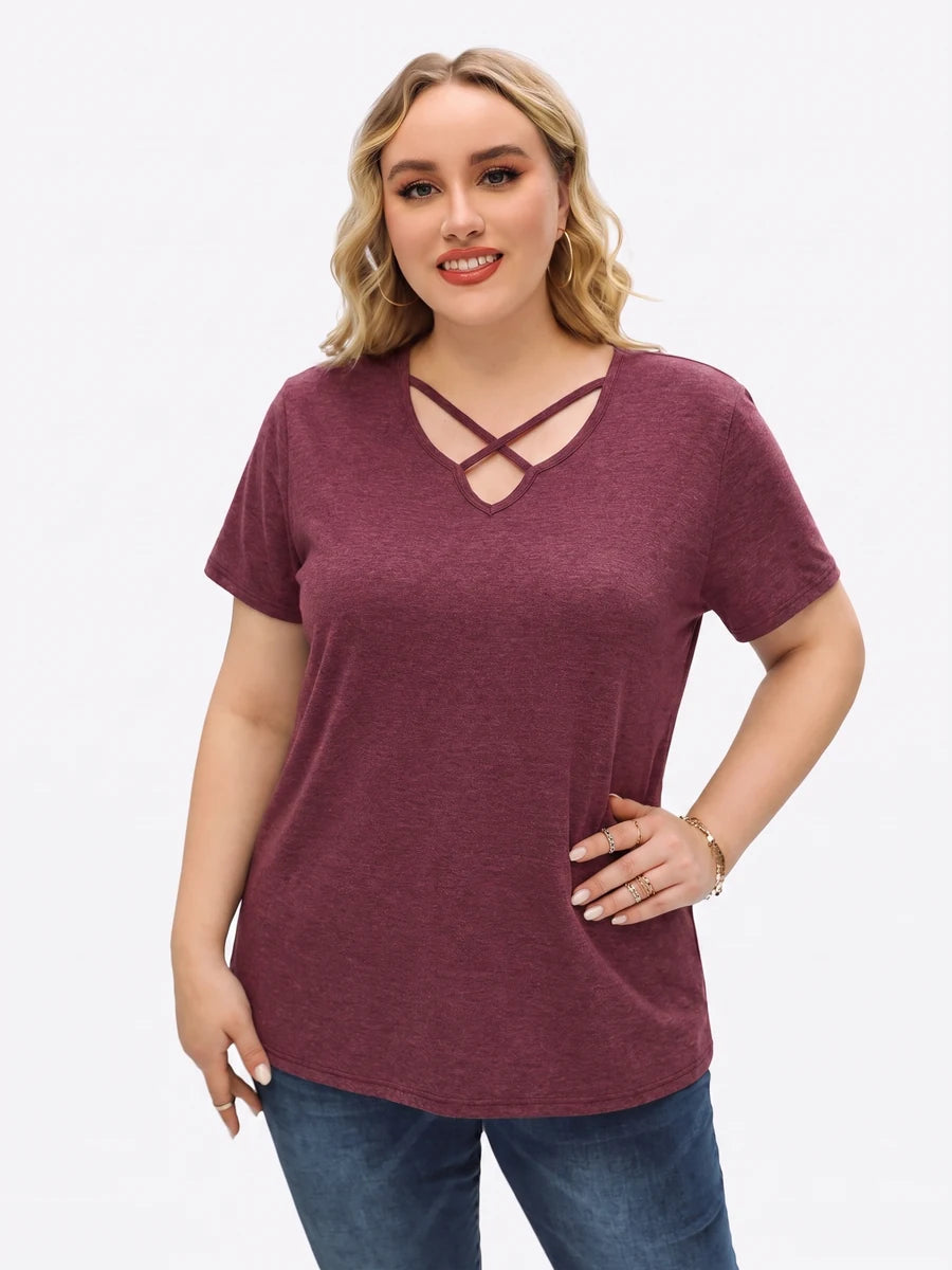 Tankaneo Women's Cross-Front V-Neck T-Shirt