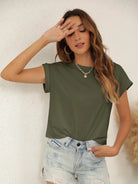 Tankaneo Women's Rolled Sleeve Cropped T-Shirt