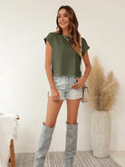 Tankaneo Women's Rolled Sleeve Cropped T-Shirt