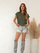 Tankaneo Women's Rolled Sleeve Cropped T-Shirt