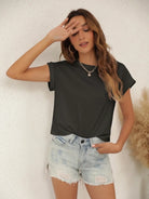Tankaneo Women's Rolled Sleeve Cropped T-Shirt