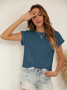 Tankaneo Women's Rolled Sleeve Cropped T-Shirt
