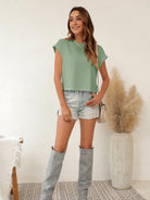 Tankaneo Women's Rolled Sleeve Cropped T-Shirt