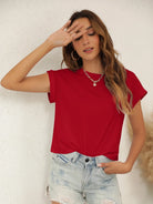 Tankaneo Women's Rolled Sleeve Cropped T-Shirt