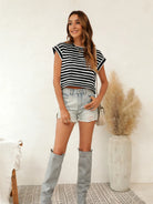 Tankaneo Women's Rolled Sleeve Cropped T-Shirt