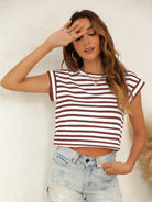 Tankaneo Women's Rolled Sleeve Cropped T-Shirt