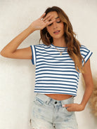 Tankaneo Women's Rolled Sleeve Cropped T-Shirt