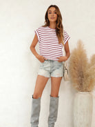 Tankaneo Women's Rolled Sleeve Cropped T-Shirt