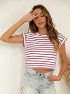 Tankaneo Women's Rolled Sleeve Cropped T-Shirt
