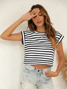 Tankaneo Women's Rolled Sleeve Cropped T-Shirt