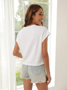 Tankaneo Women's Rolled Sleeve Cropped T-Shirt