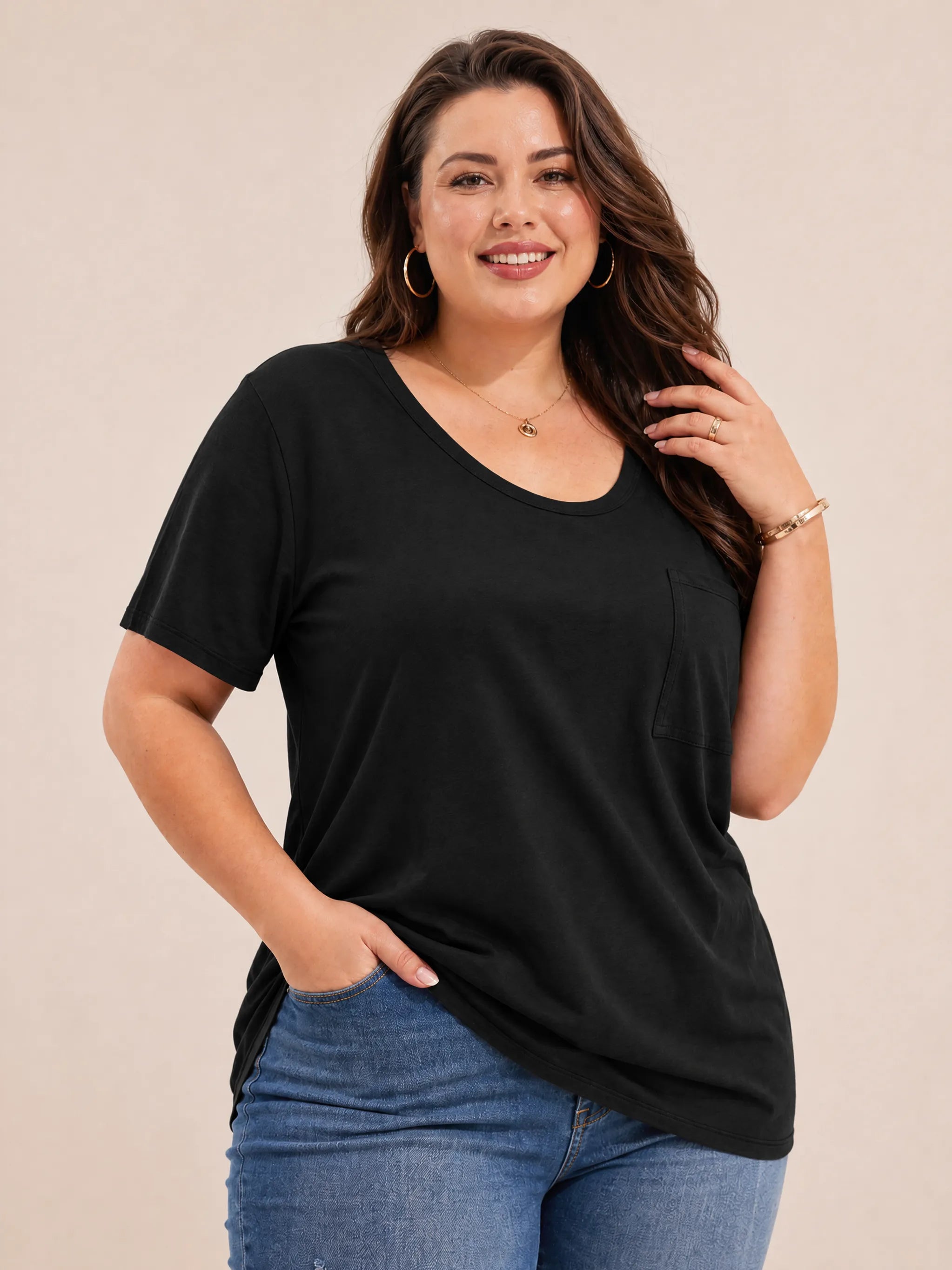 Tankaneo Women's Plus Size Crew Neck Tunic Top