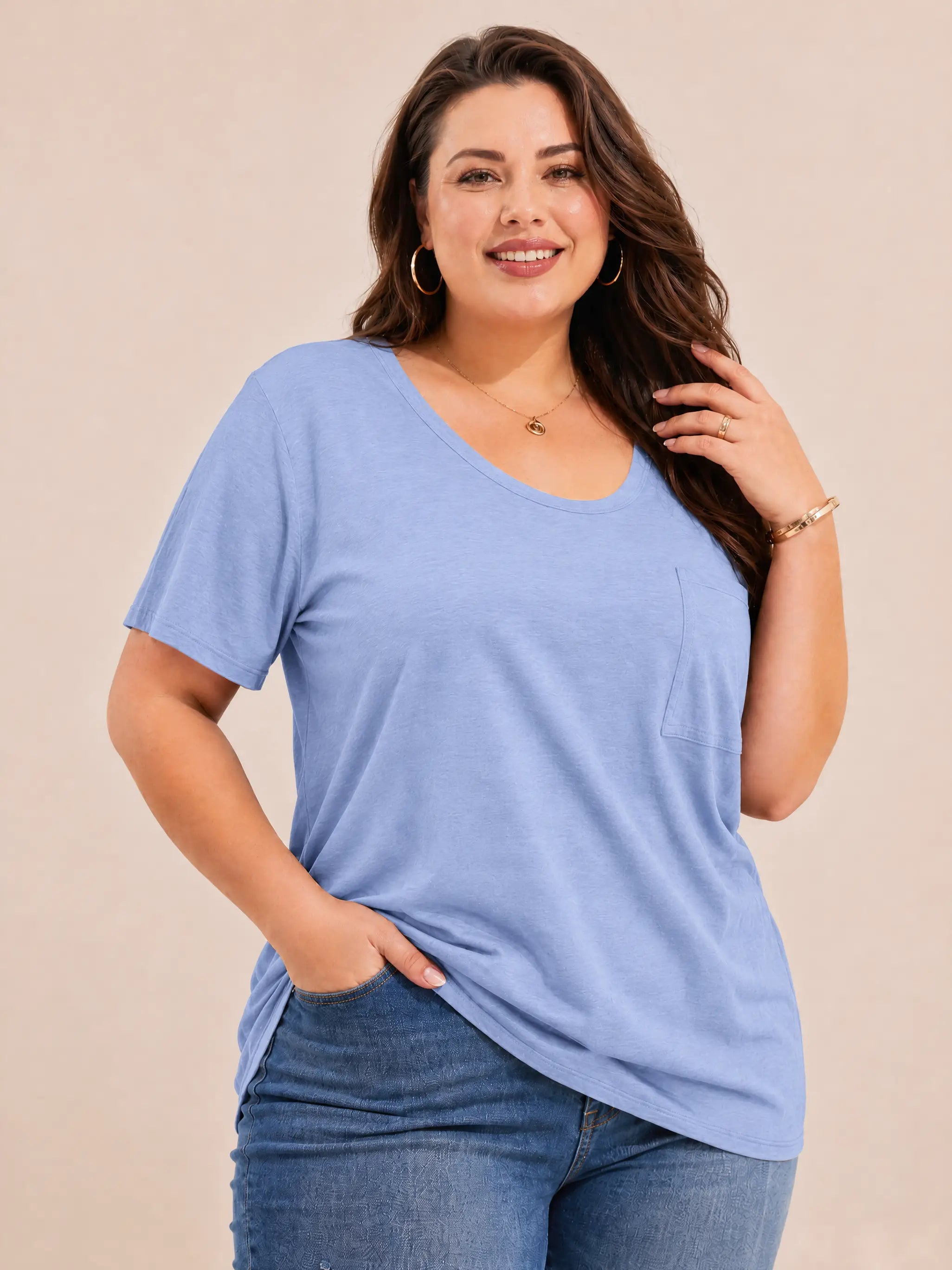 Tankaneo Women's Plus Size Crew Neck Tunic Top