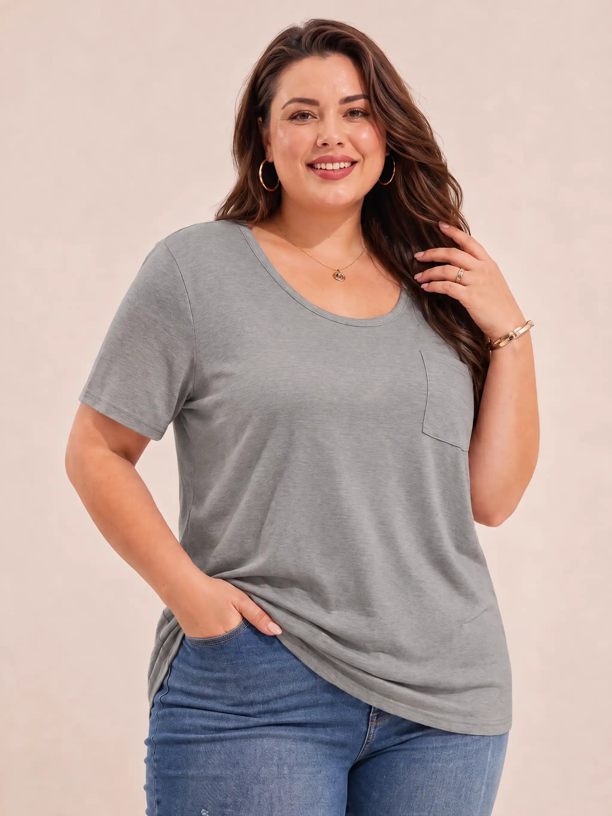 Tankaneo Women's Plus Size Crew Neck Tunic Top