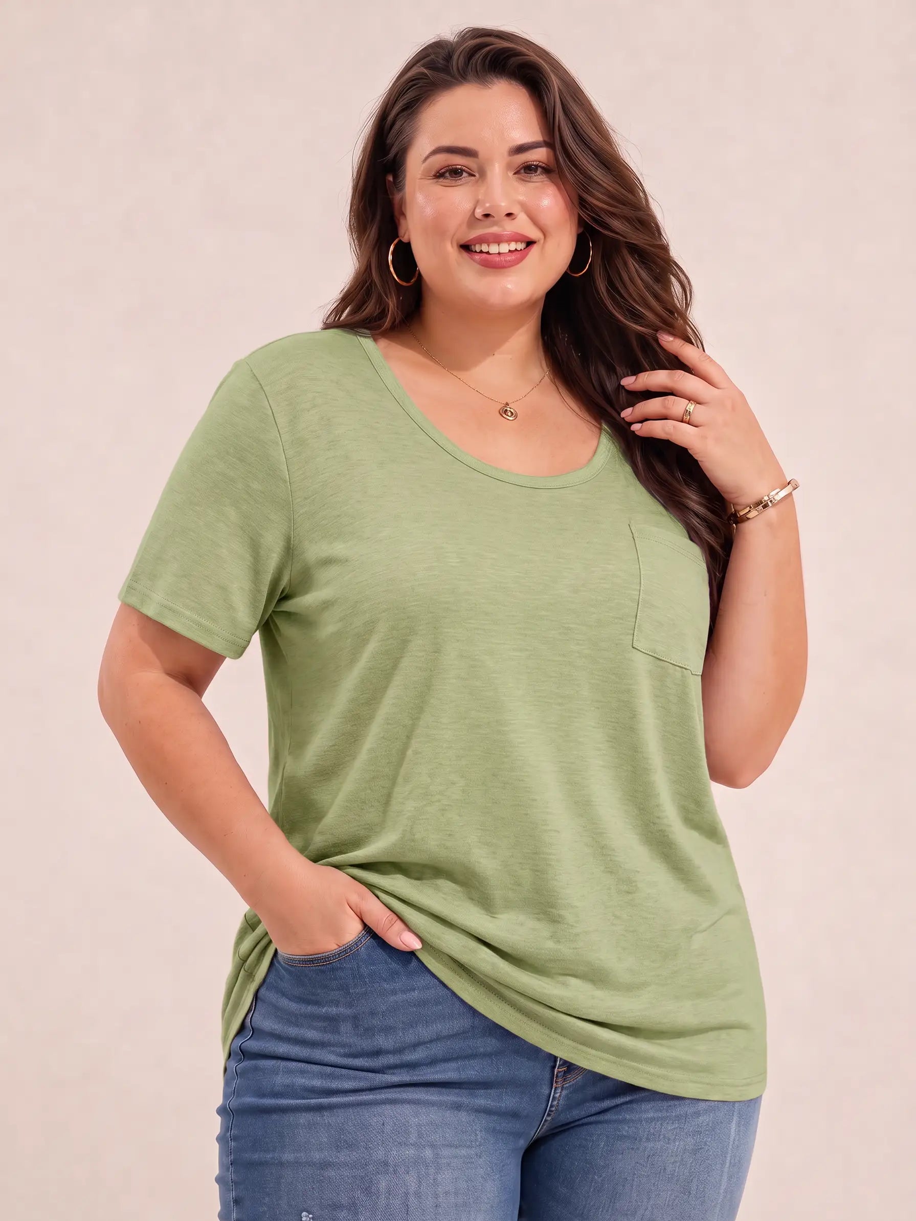 Tankaneo Women's Plus Size Crew Neck Tunic Top