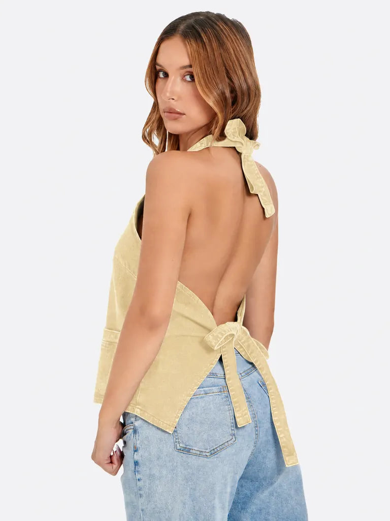 Tankaneo Women's Button-Down Denim Vest Top
