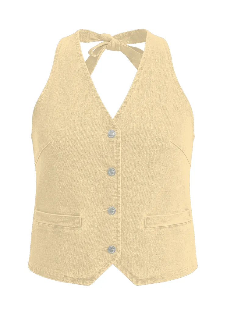 Tankaneo Women's Button-Down Denim Vest Top