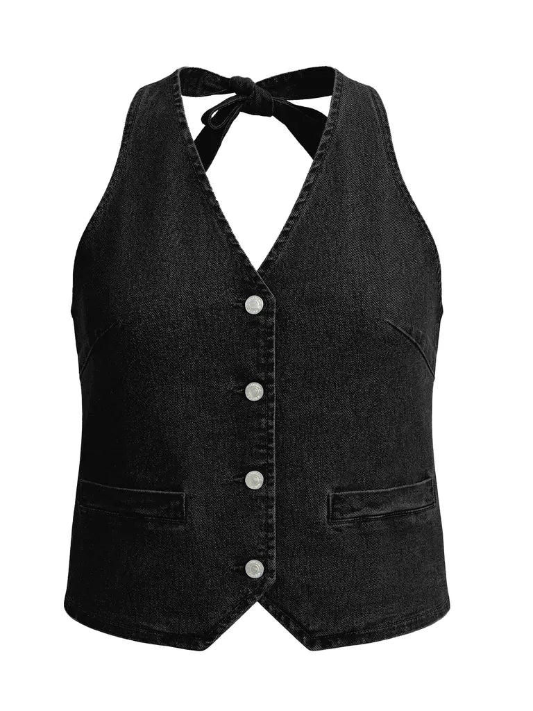 Tankaneo Women's Button-Down Denim Vest Top
