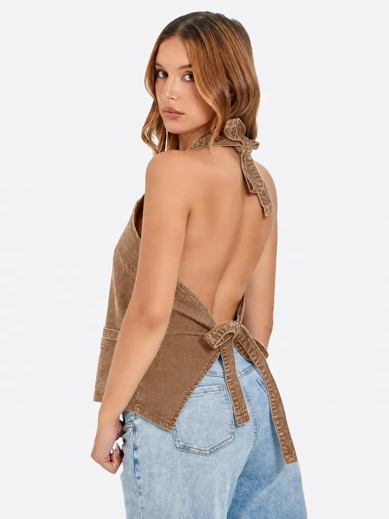 Tankaneo Women's Button-Down Denim Vest Top