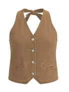 Tankaneo Women's Button-Down Denim Vest Top