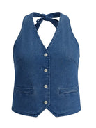 Tankaneo Women's Button-Down Denim Vest Top