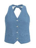 Tankaneo Women's Button-Down Denim Vest Top