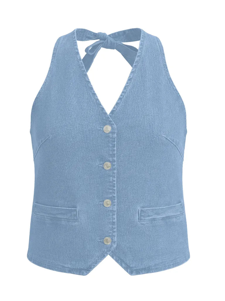 Tankaneo Women's Button-Down Denim Vest Top