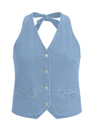 Tankaneo Women's Button-Down Denim Vest Top