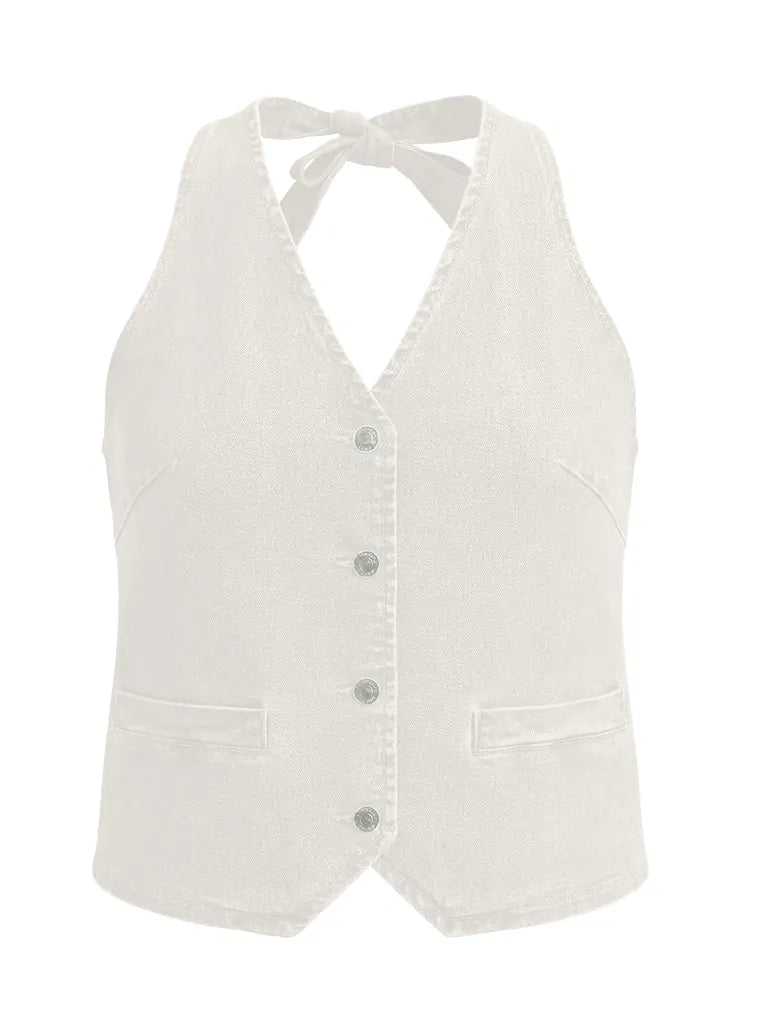 Tankaneo Women's Button-Down Denim Vest Top